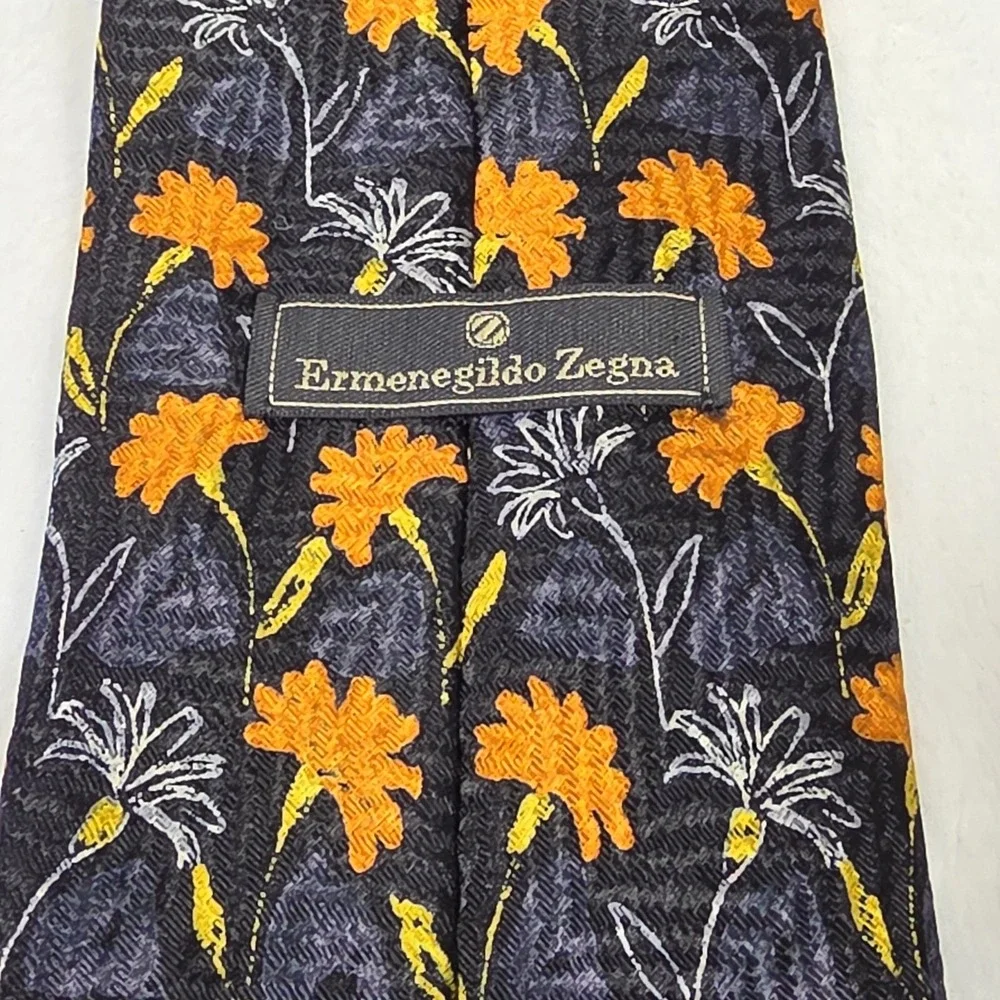 Ermenegildo‎ Zegna Tie 100% Silk Made in Italy Blue Floral Necktie Men's 3.75